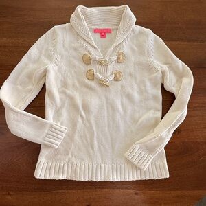 Lilly Pulitzer Cream Knit Shawl-Collar Toggle Sweater